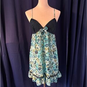 Navy and teal lace sheer floral slip dress lingerie mini dress